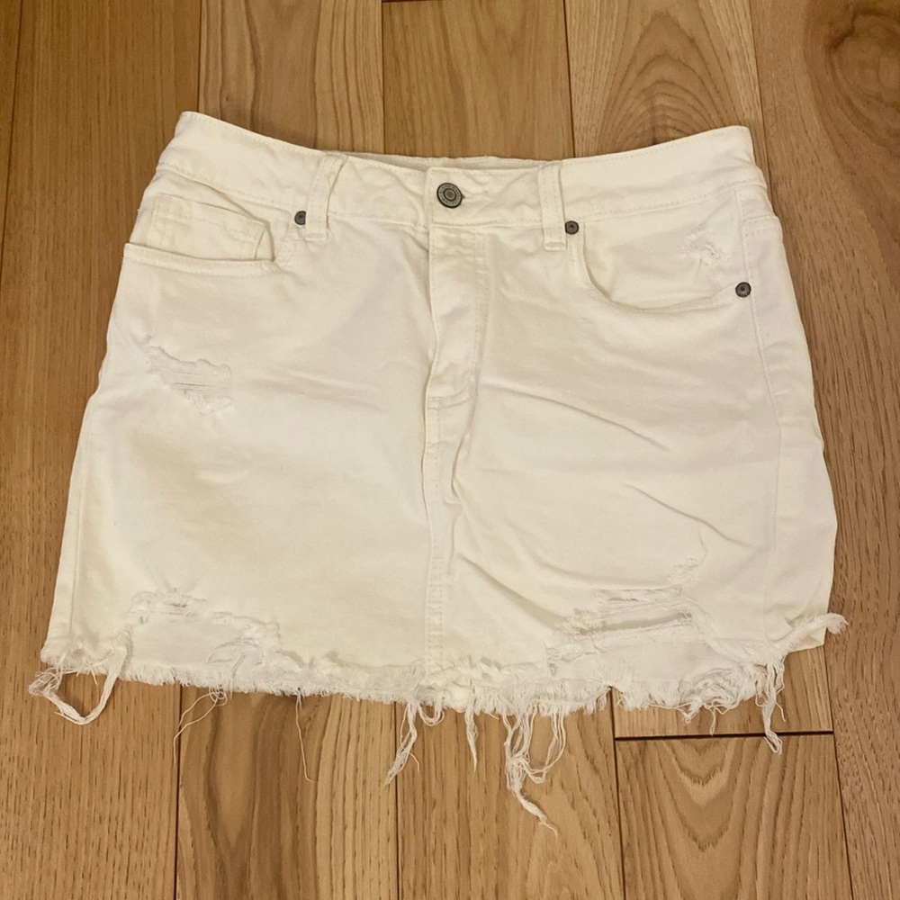 White Jean mini skirt in a size small